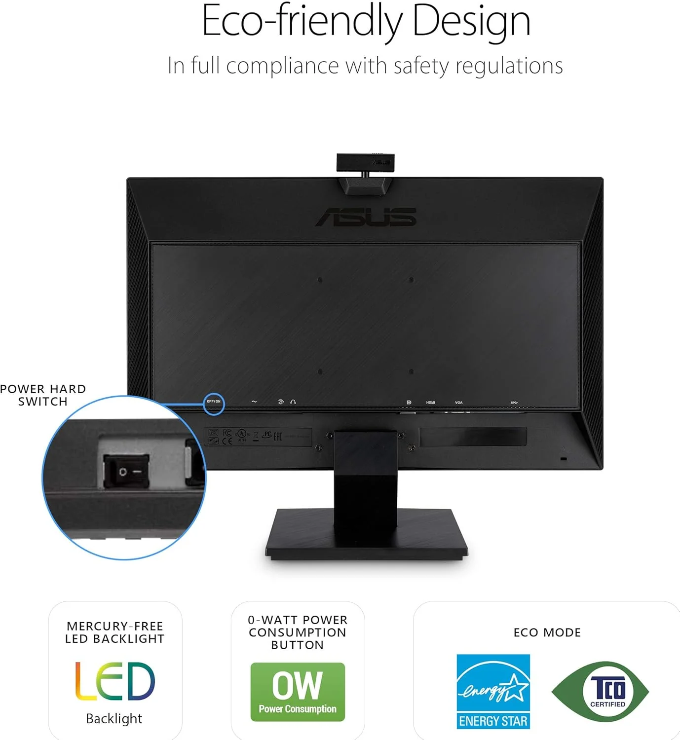 ASUS BE24EQK 23.8” Business Monitor with Webcam, 1080P Full HD IPS, Eye Care, DisplayPort HDMI, Frameless, Built-in Adjustable 2MP Webcam, Mic Array, Stereo Speaker, Video Conference (Certified Refurbished) - Image 8