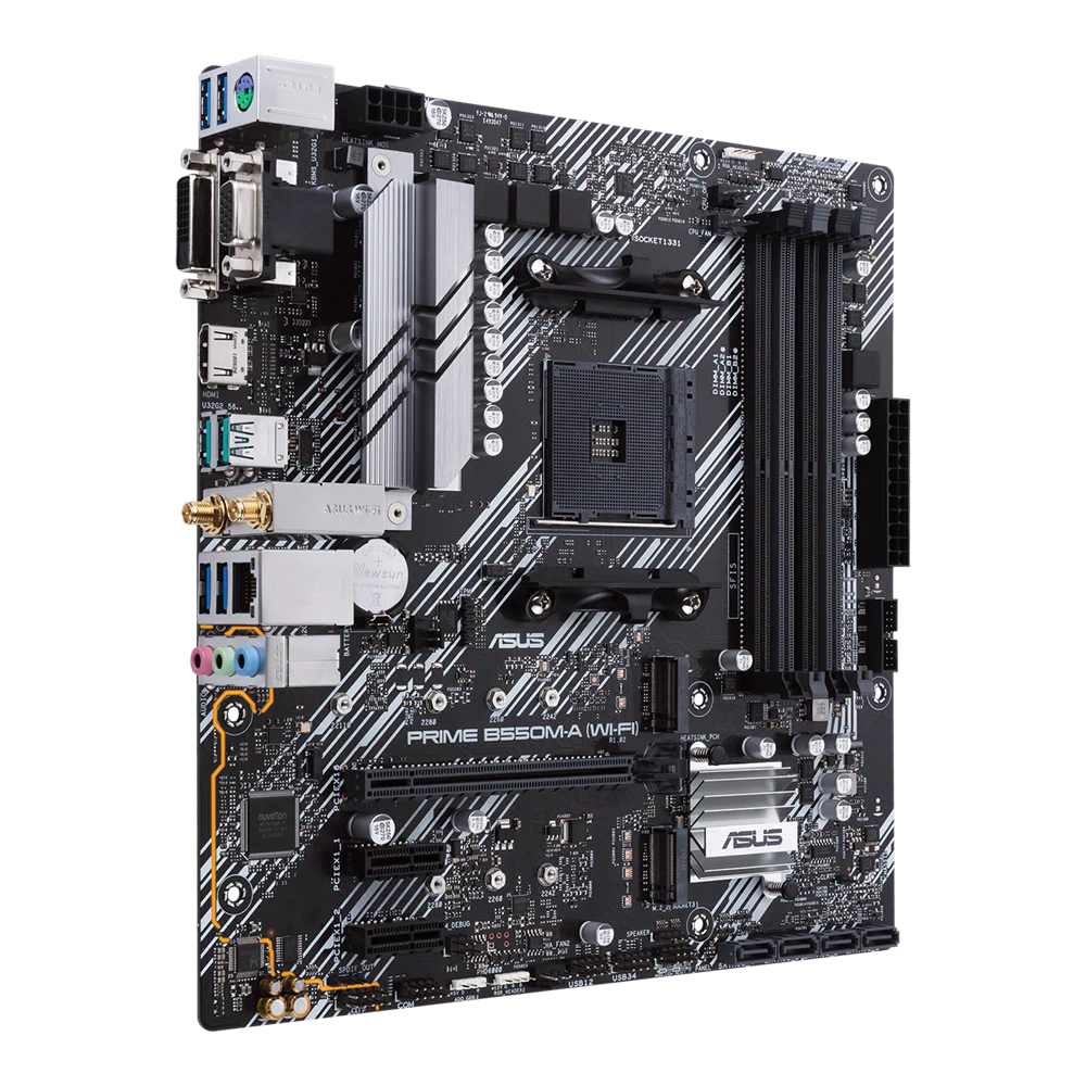ASUS Prime B550M-A WiFi AMD (Ryzen AM4) micro ATX Motherboard with dual M.2, PCIe 4.0, Intel® WiFi 6, 1 Gb Ethernet, HDMI/D-Sub/DVI, SATA 6 Gbps, USB 3.2 Gen 2 Type-A, and Aura Sync RGB headers support (Certified Refurbished)