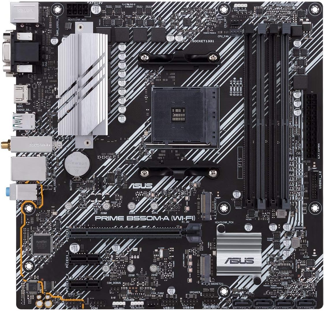 ASUS Prime B550M-A WiFi AMD (Ryzen AM4) micro ATX Motherboard with dual M.2, PCIe 4.0, Intel® WiFi 6, 1 Gb Ethernet, HDMI/D-Sub/DVI, SATA 6 Gbps, USB 3.2 Gen 2 Type-A, and Aura Sync RGB headers support (Certified Refurbished) - Image 3