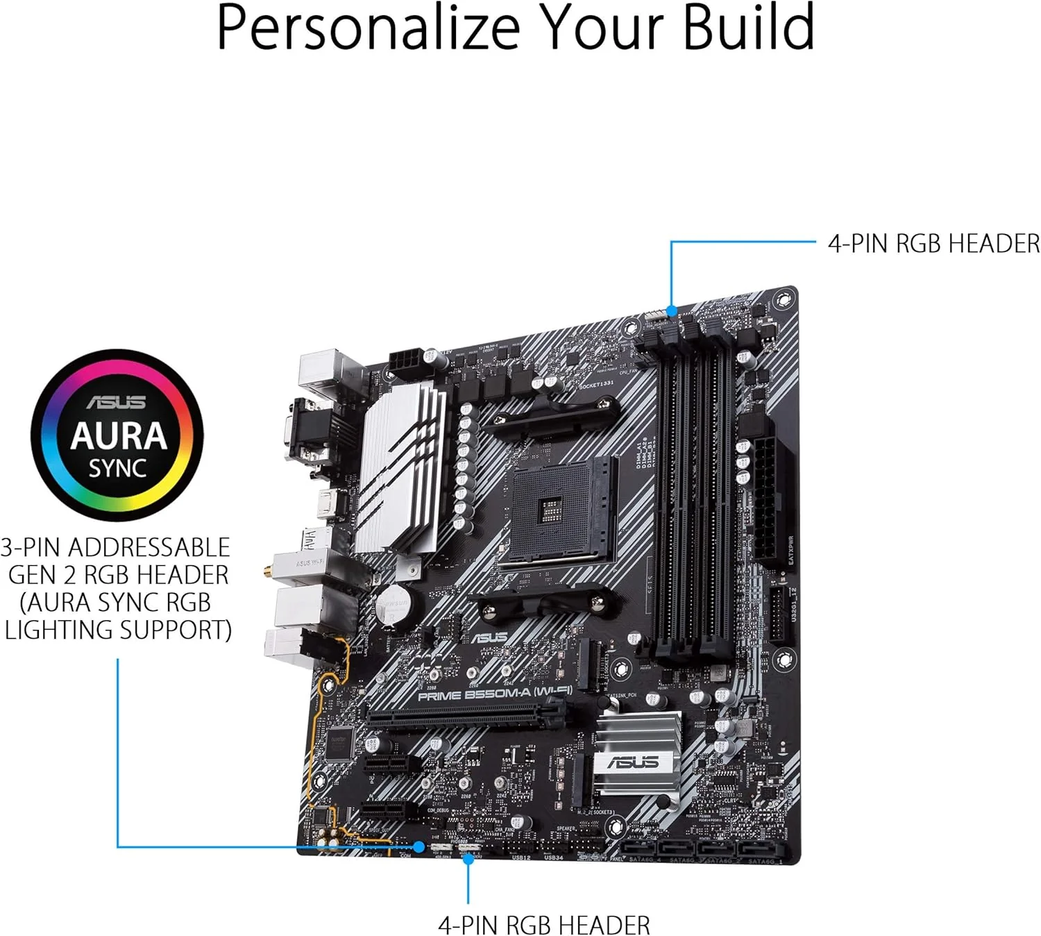 ASUS Prime B550M-A WiFi AMD (Ryzen AM4) micro ATX Motherboard with dual M.2, PCIe 4.0, Intel® WiFi 6, 1 Gb Ethernet, HDMI/D-Sub/DVI, SATA 6 Gbps, USB 3.2 Gen 2 Type-A, and Aura Sync RGB headers support (Certified Refurbished) - Image 4