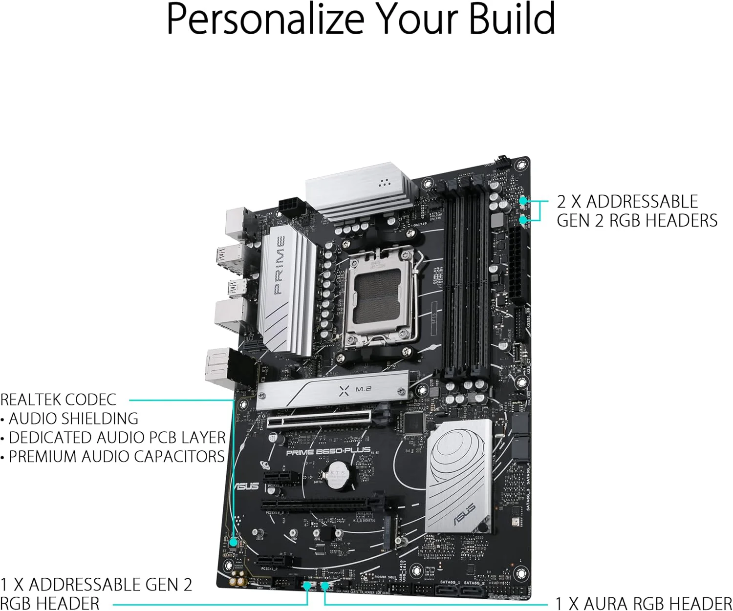 ASUS Prime B650-PLUS AMD B650(Ryzen 7000) ATX Motherboard(DDR5,PCIe 5.0 M.2,2.5Gb Ethernet,DisplayPort, HDMI, USB 3.2 Gen 2 Type-C, Front USB 3.2 Gen 1 Type-C, BIOS FlashbackTM, USB4 Support) (Certified Refurbished) - Image 2