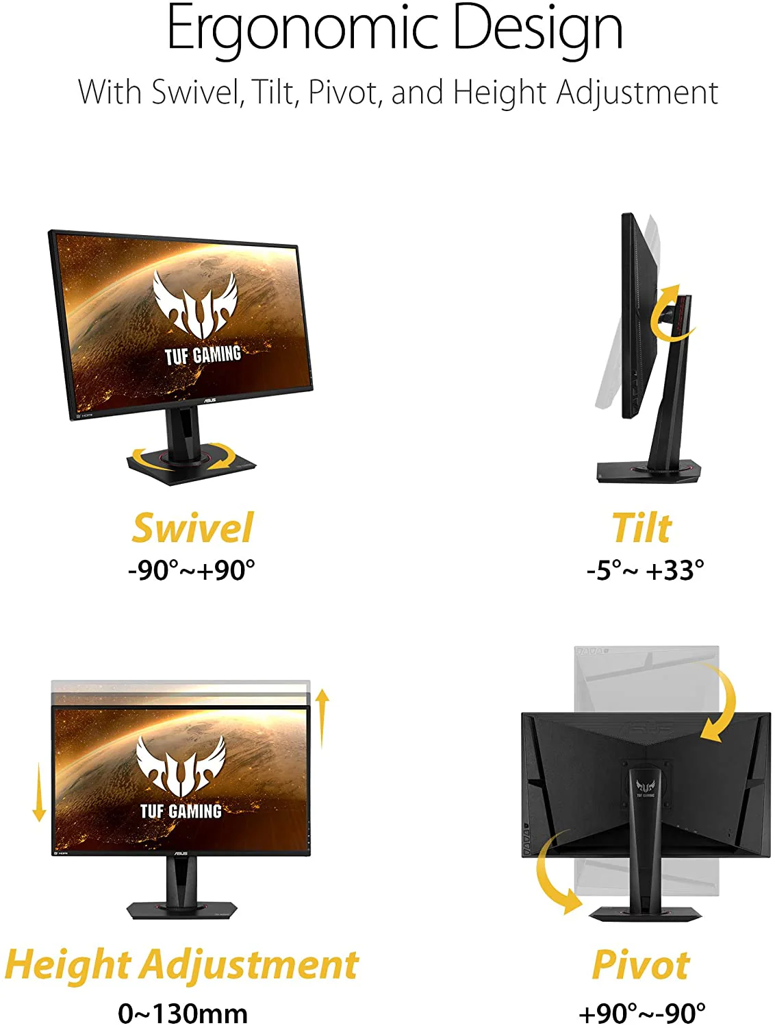 Asus TUF Gaming VG27AQ HDR Gaming Monitor – 27 inch WQHD (2560x1440), IPS, 165Hz (above 144Hz), G-SYNC Compatible (Certified Refurbished) - Image 6
