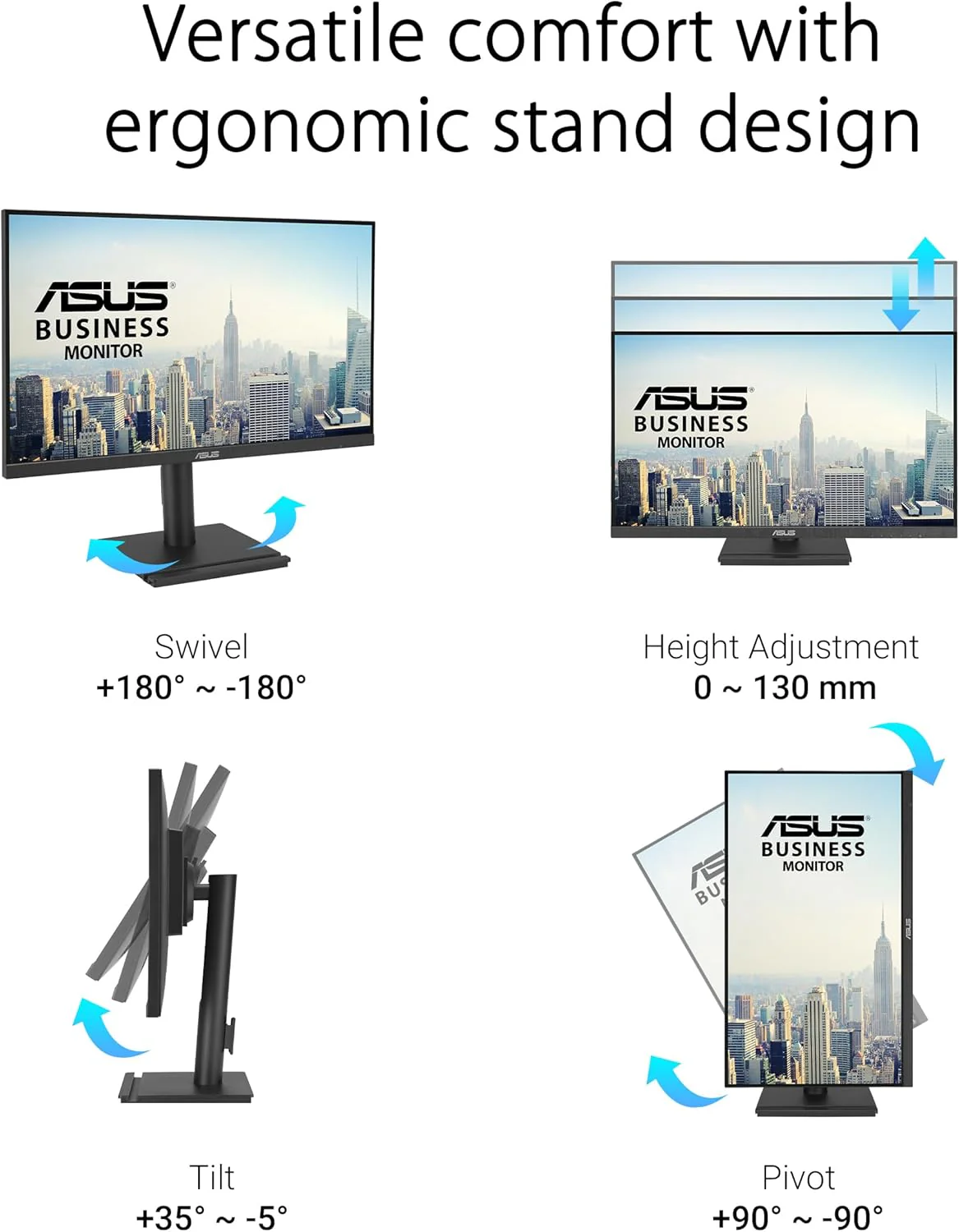 ASUS VA24DQFS Business Monitor – 24-inch (23.8-inch viewable), IPS, Full HD, Frameless, 100Hz, Adaptive-Sync, 1ms MPRT, HDMI, DisplayPort, VGA, Low Blue Light, Flicker Free, Ergonomic Design, Wall Mountable (Certified Refurbished) - Image 5