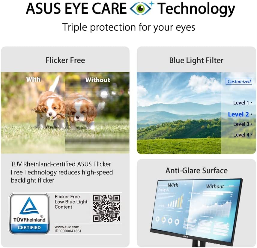 ASUS VA24EHE Eye Care Monitor – 23.8 inch, Full HD, IPS, Frameless, 75Hz, Adaptive-Sync, Low Blue Light, Flicker Free, Wall Mountable (Certified Refurbished) - Image 8