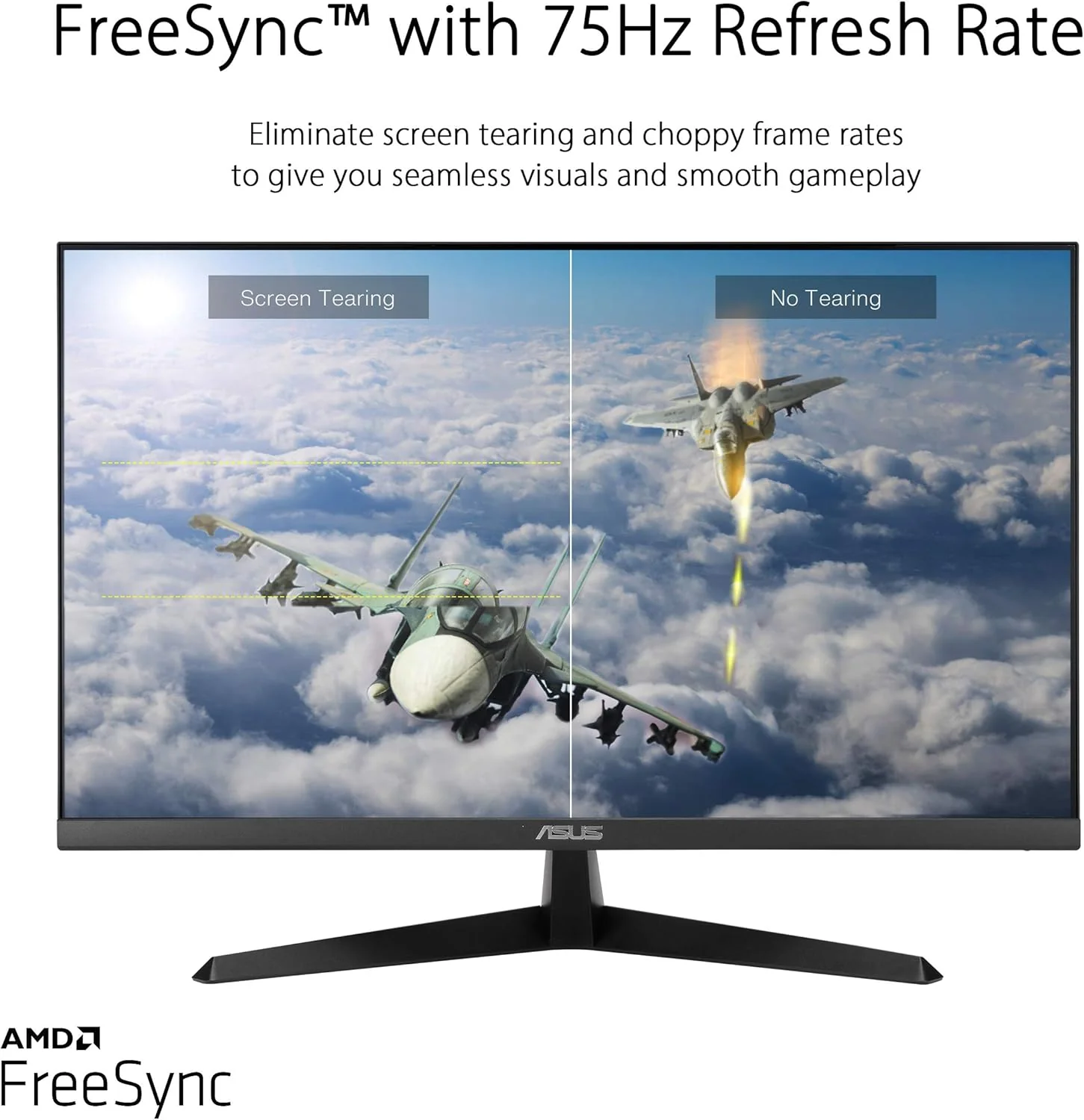 Asus 27 inch VY279HE Monitor | 1080P Full HD | 75Hz | Adaptive-Sync/FreeSync | Eye Care Plus, Color Augmentation, Antibacterial Surface | HDMI, VGA (Certified Refurbished) - Image 3