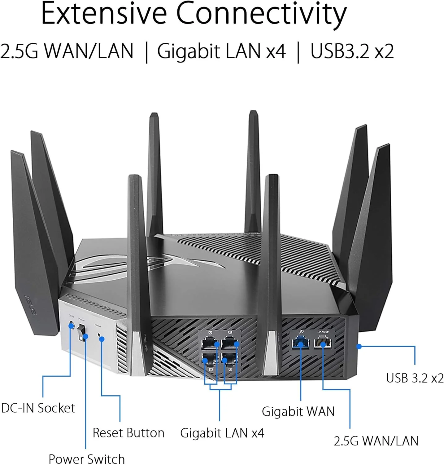 ASUS WiFi 6E Gaming Router Tri-Band 10Gigabit Wireless Router 1.8GHz Quad-Core (GT-AXE11000) (Certified Refurbished) - Image 2