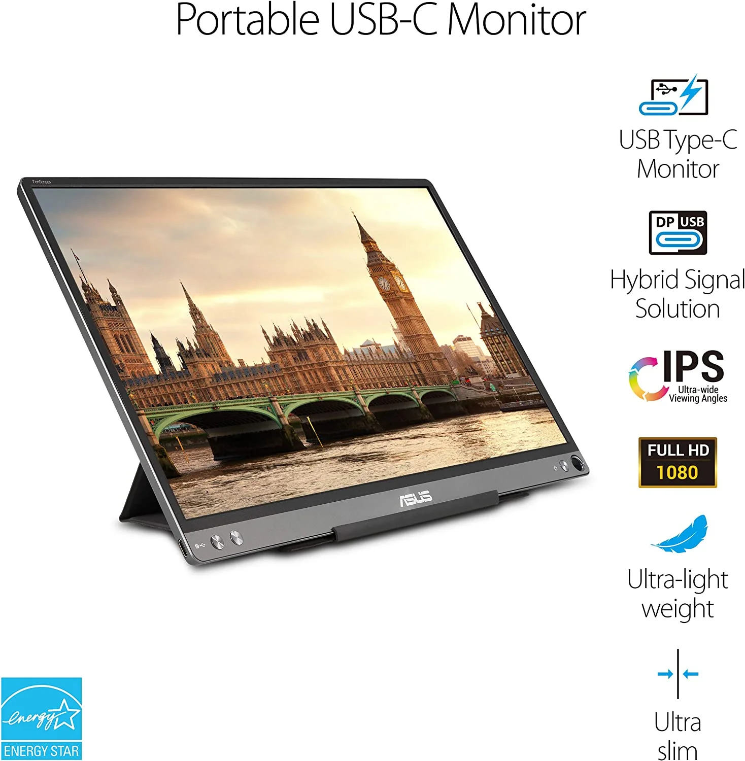 ASUS ZenScreen MB16ACE Portable USB Monitor- 15.6 inch Full HD, Hybrid Signal Solution, USB Type-C, Flicker Free, Blue Light Filter, Anti-glare surface (Certified Refurbished) - Image 2