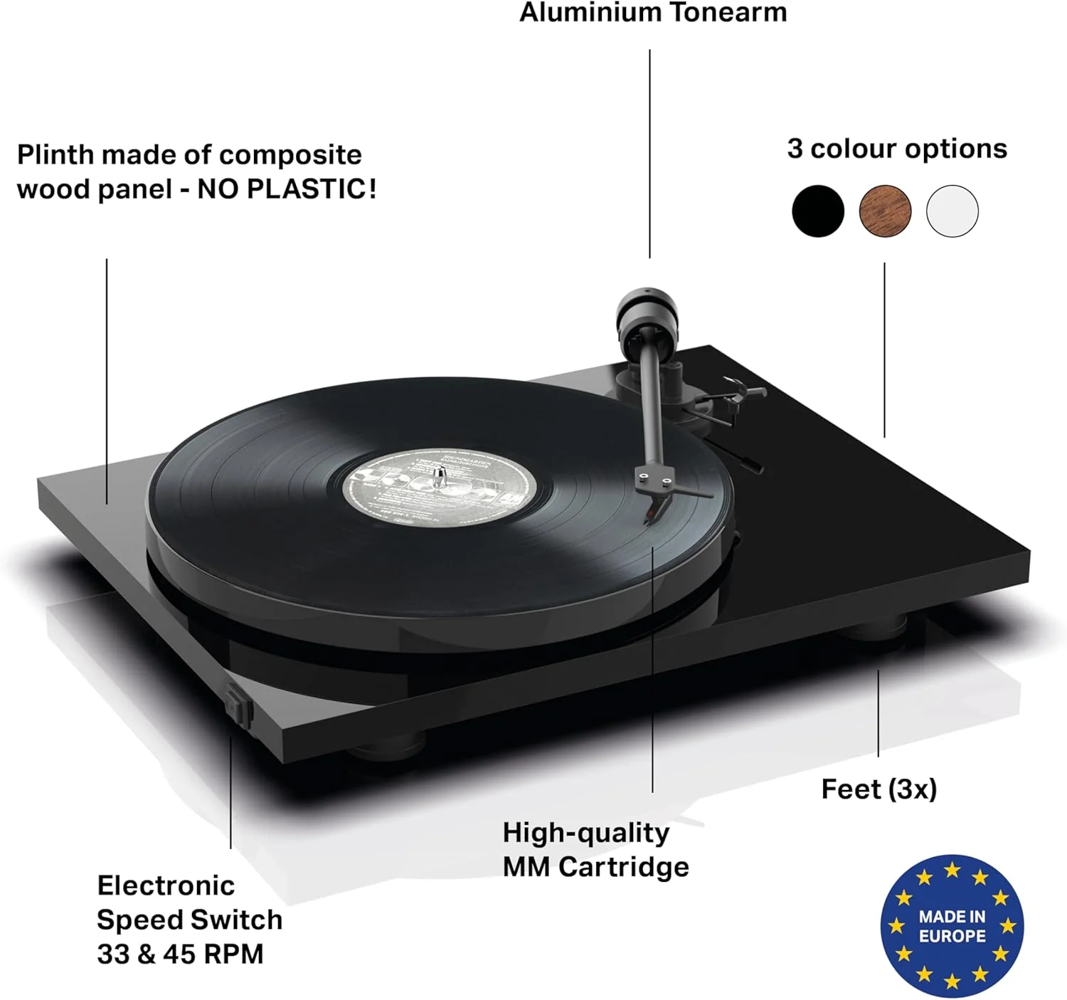 Project Audio E1 Phono Turntable with Built-In Phono Pre Amplifier w/ OM5e (Certified Refurbished) - Image 2