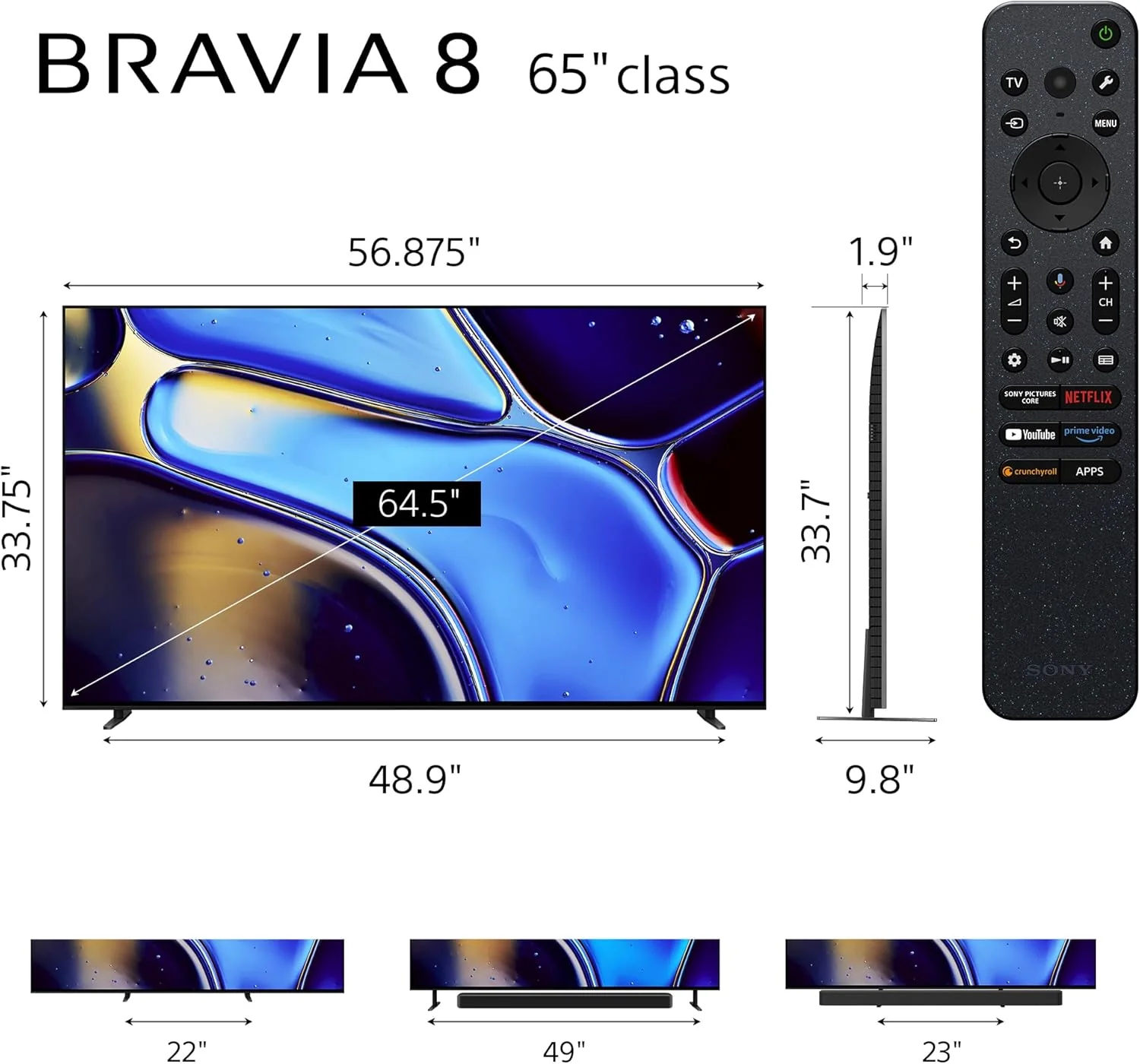 Sony 65" OLED 4K Ultra HD TV BRAVIA 8 Smart Google TV with Dolby Vision HDR and Exclusive Features for PlayStation 5 (K-65XR80) (Certified Refurbished) - Image 15