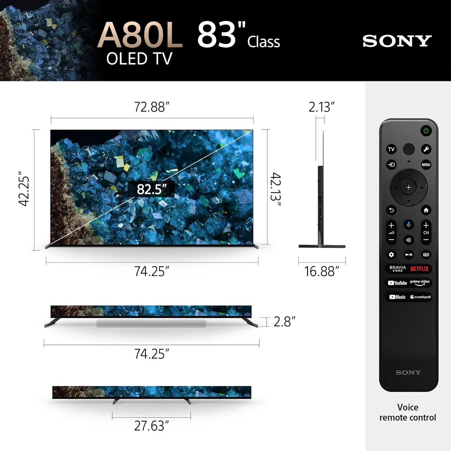 Sony 83 inch A80L BRAVIA XR OLED 4K Ultra HD HDR Smart Google TV with Dolby Vision/Atmos and Exclusive Features for PlayStation 5 (XR83A80L) (Refurbished) - Image 4