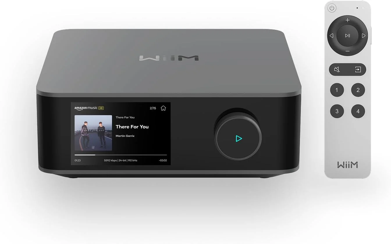 WiiM Amp Ultra with Voice Remote 2 | 100W Streaming Amplifier with Premium ESS ES9039Q2M DAC & Dual TI TPA3255 Amps | Built-in RoomFit EQ & Touchscreen | HDMI ARC, Optical, RCA Inputs (Certified Refurbished)